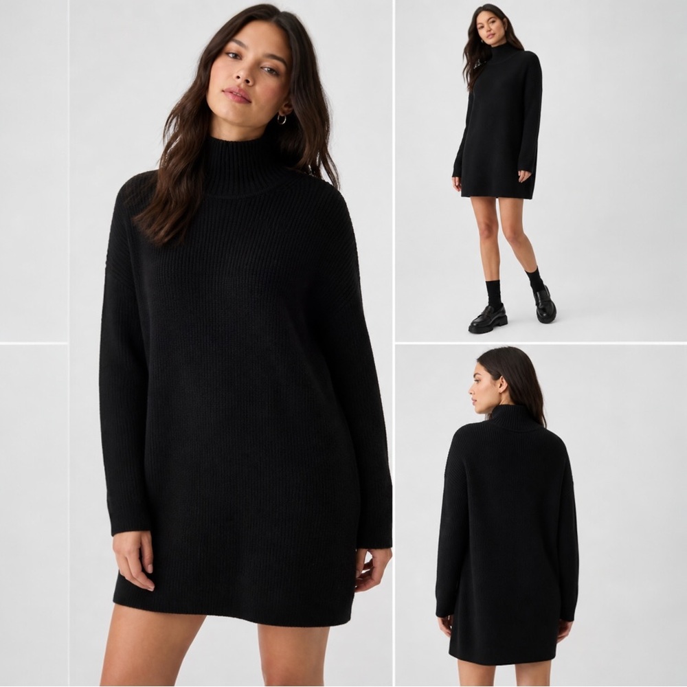 GAP CashSoft Rib Turtleneck Mini Sweater Dress Black Size Small NWT